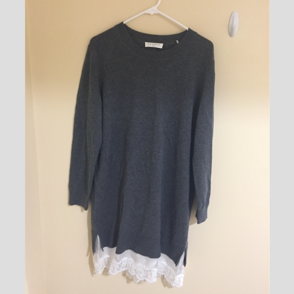 SANDRO - Sweater Dress (Gray w/ Silk Slip)